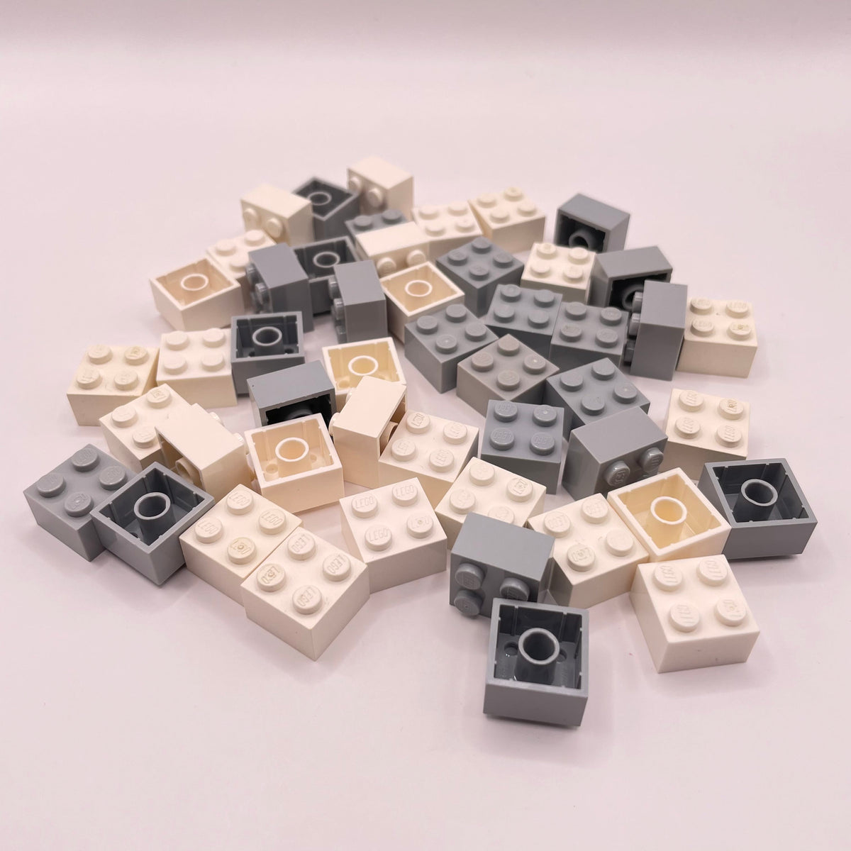 LEGO Bricks, 2x2, White, Light Bluish Grey, 50 Pieces