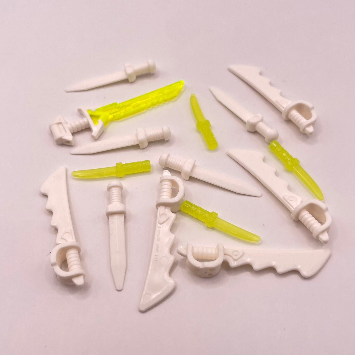 LEGO White and Neon Yellow, Swords, Castle, Minifigure, 15 Pieces