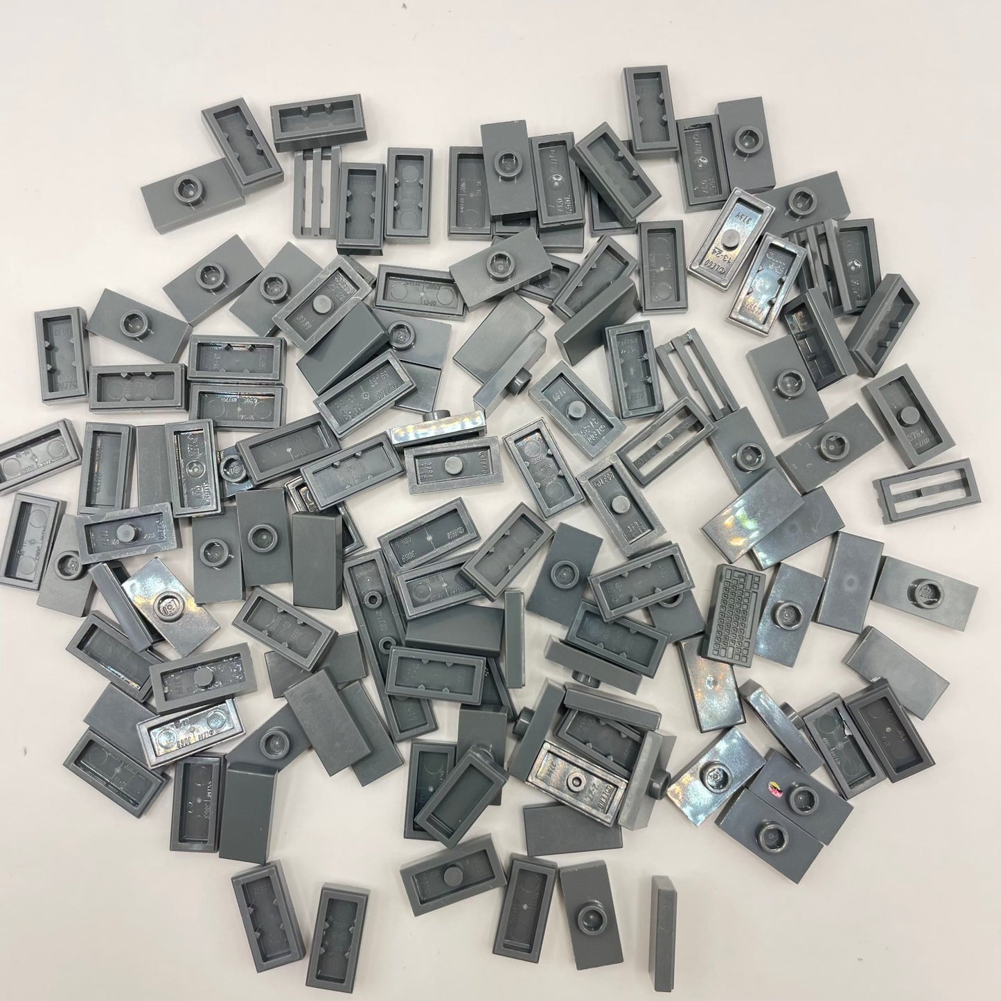 LEGO Dark Bluish Grey, 1x2 Tiles, Approx. 35g