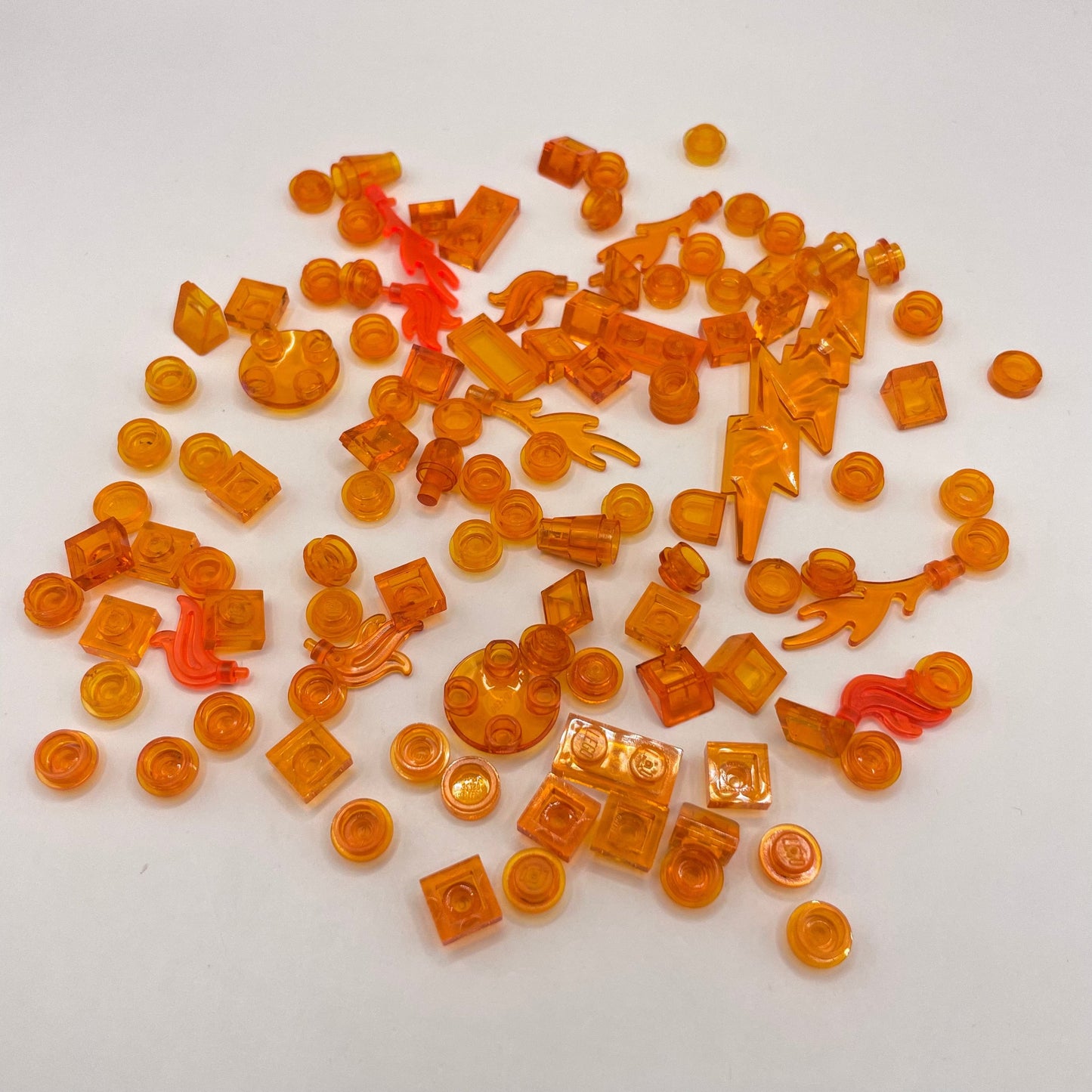 LEGO Transparent Orange, Mixed Pieces with Flames, (100 Pieces)