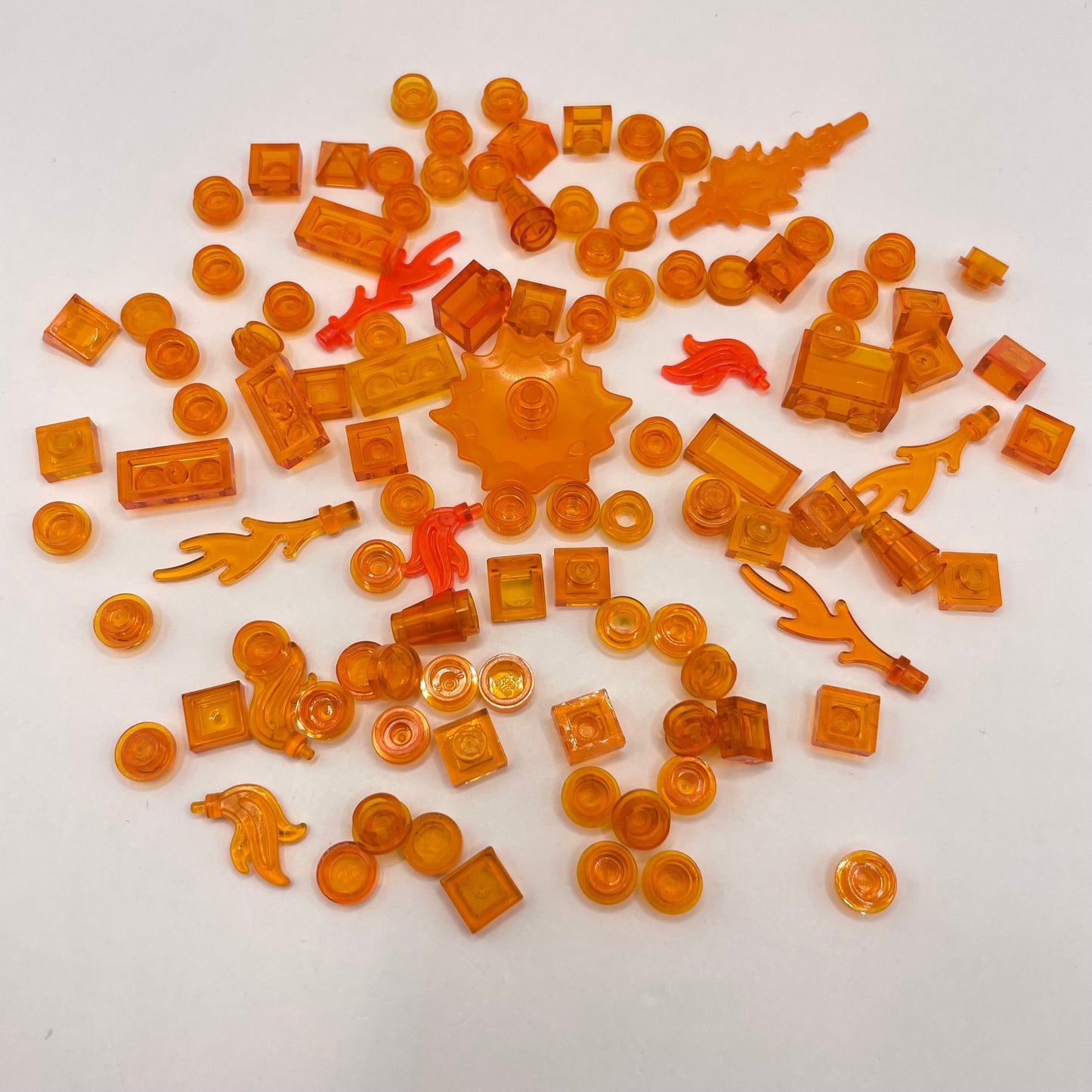 LEGO Transparent Orange, Mixed Pieces with Flames, (100 Pieces)
