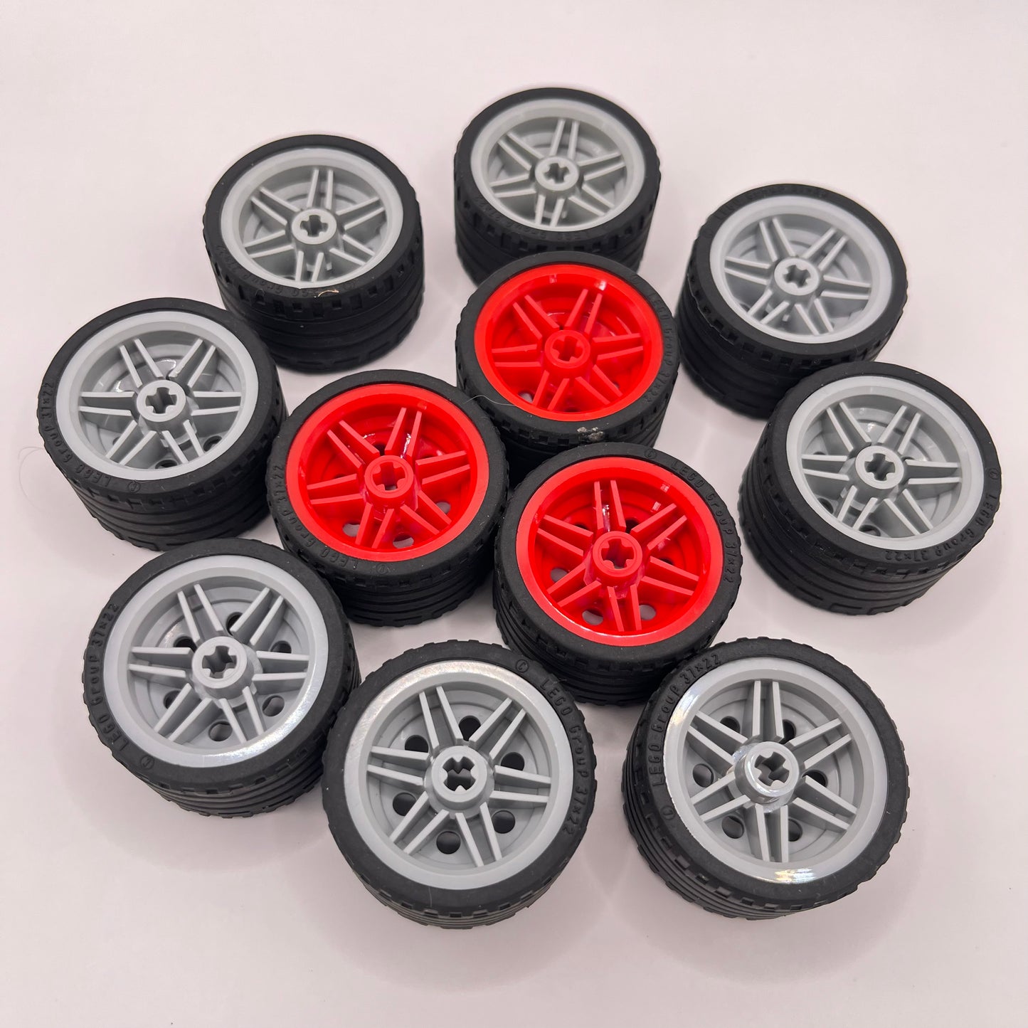 LEGO Wheels, Grey and Red Hubs, Vehicle Pieces, Approx. 110g