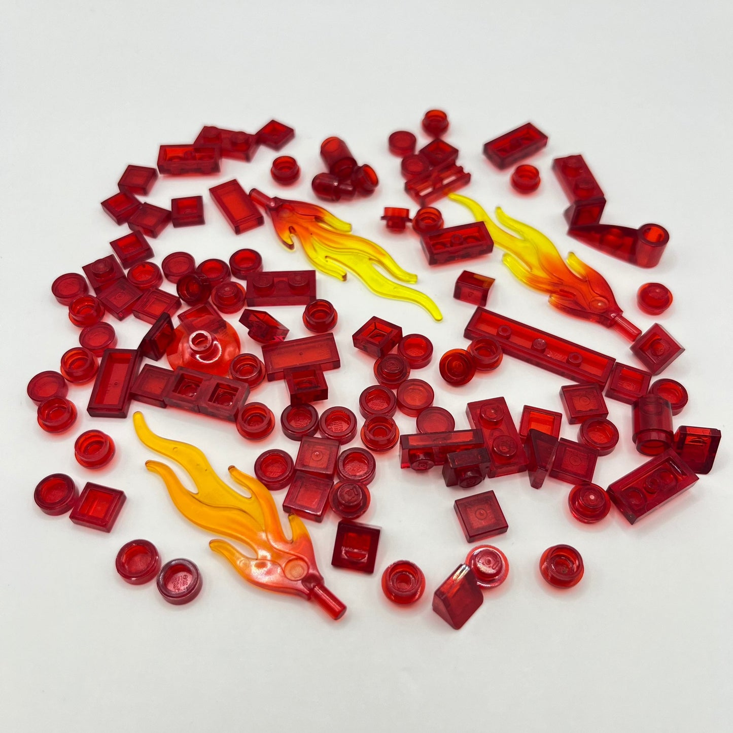LEGO Transparent Red, Mixed Pieces with Flames, (100 Pieces)