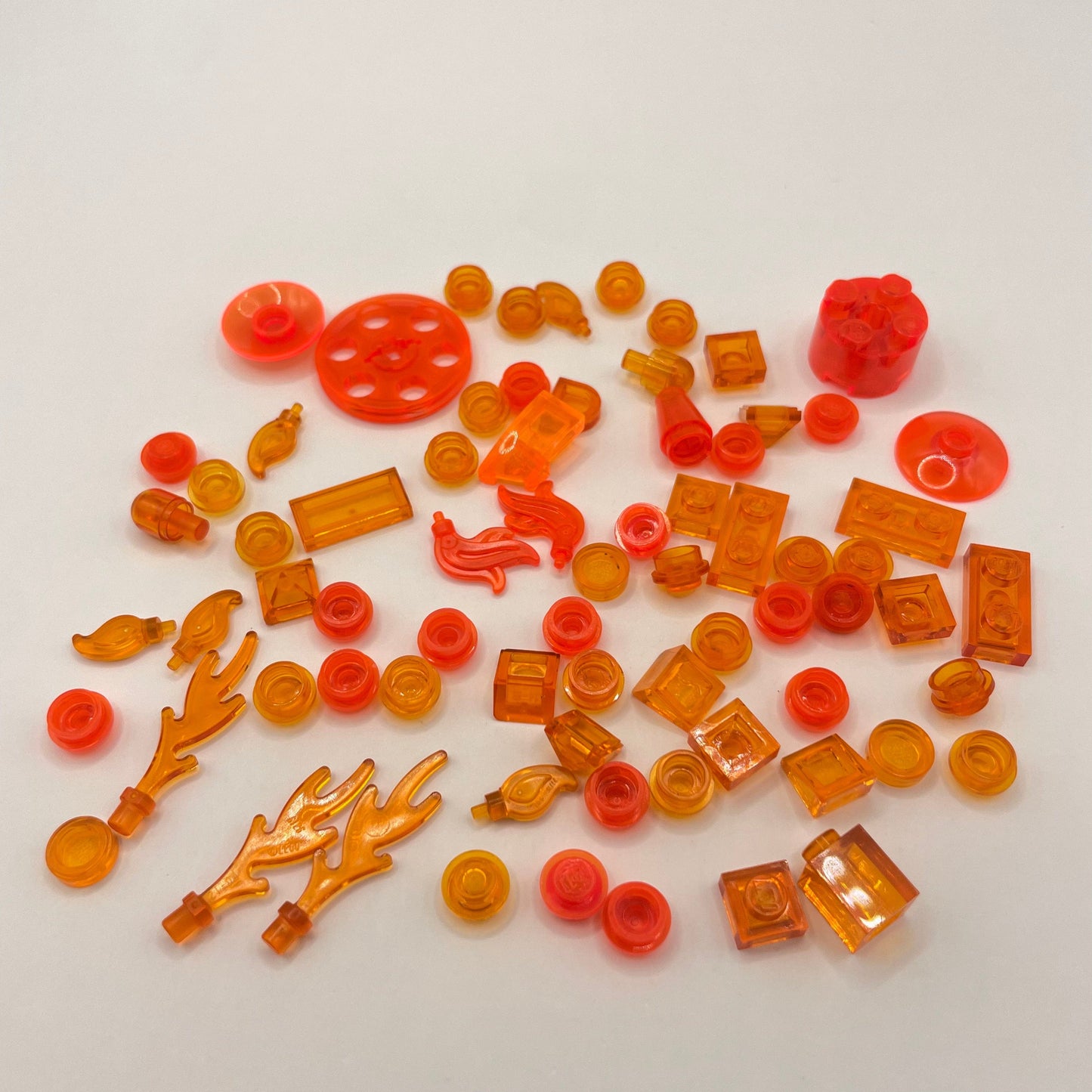 LEGO 70 Pieces Trans-Orange and Neon, Plates, Round, Flames, Energy Effects