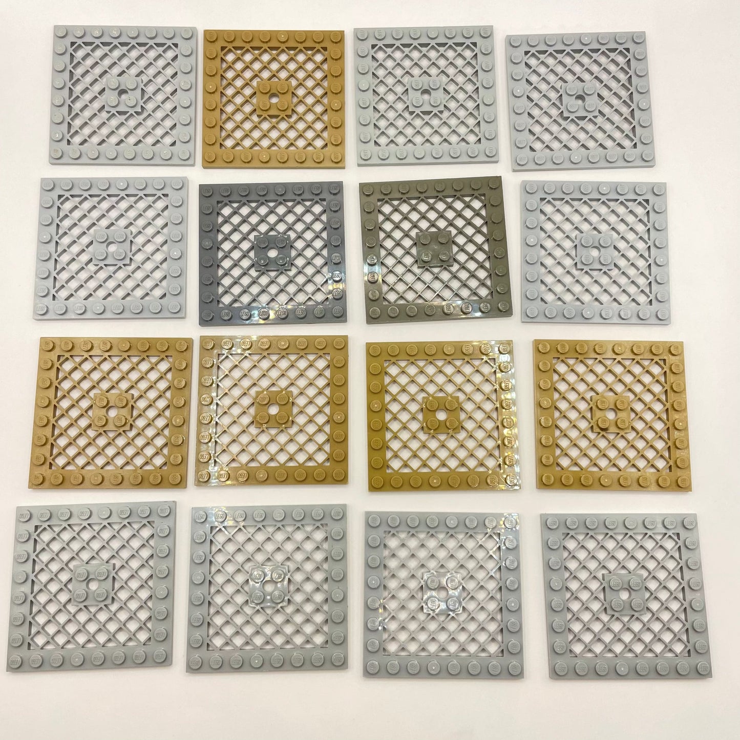 LEGO Plates 8x8 Grill, Mixed Grey and Tan, 16 Pieces