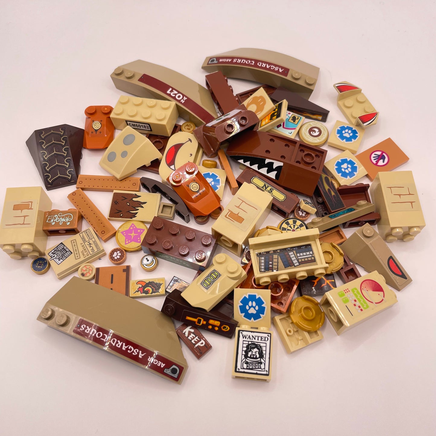 LEGO Mixed Stickered Pieces, Tan And Brown, Approx. 80g