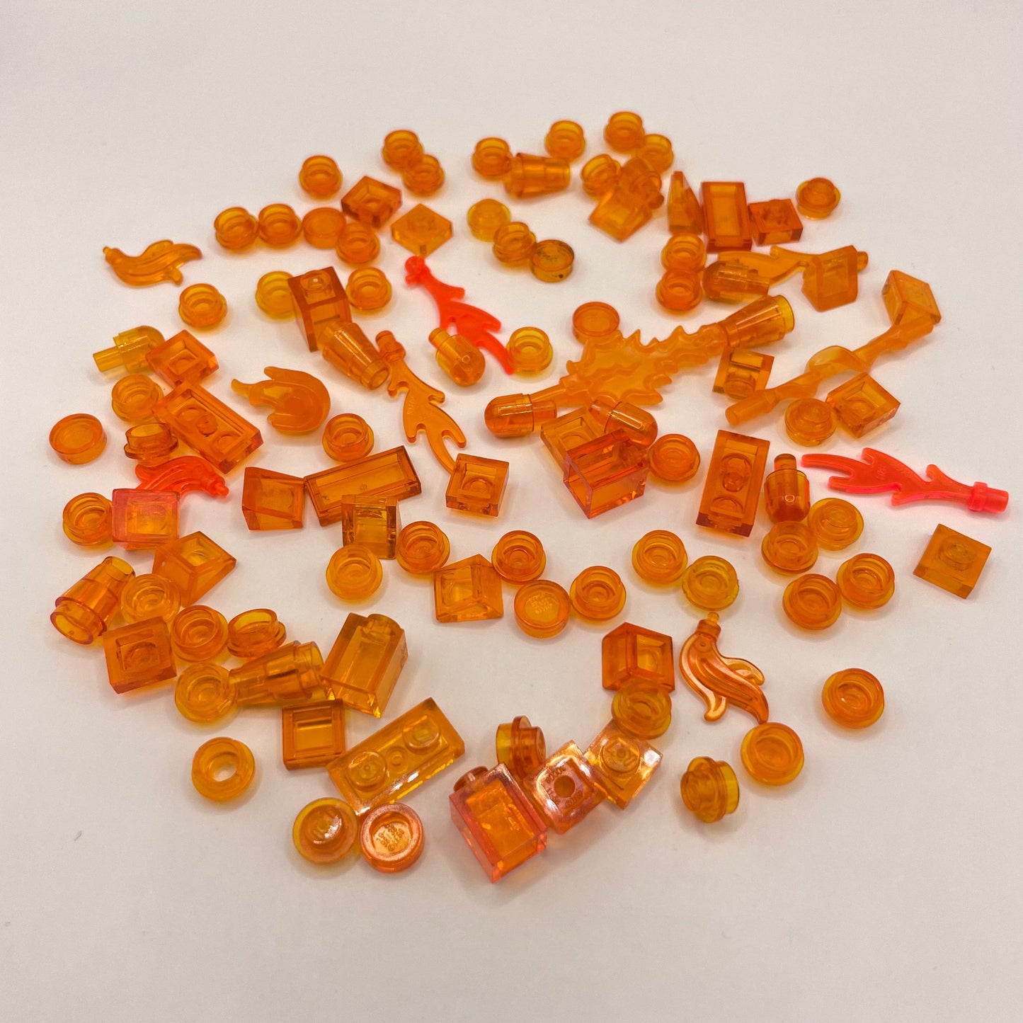LEGO Transparent Orange, Mixed Pieces with Flames, (100 Pieces)