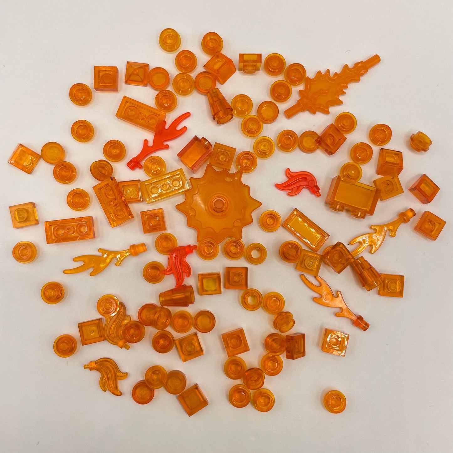 LEGO Transparent Orange, Mixed Pieces with Flames, (100 Pieces)