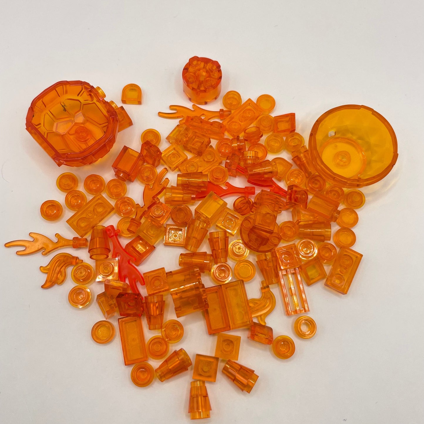 LEGO Transparent Orange, Mixed Pieces with Flames, (100 Pieces)