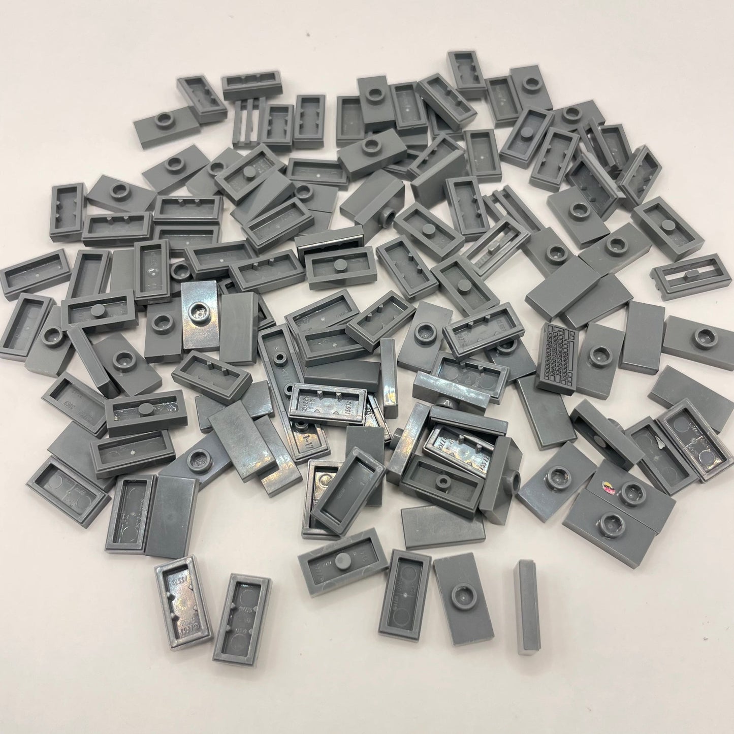 LEGO Dark Bluish Grey, 1x2 Tiles, Approx. 35g