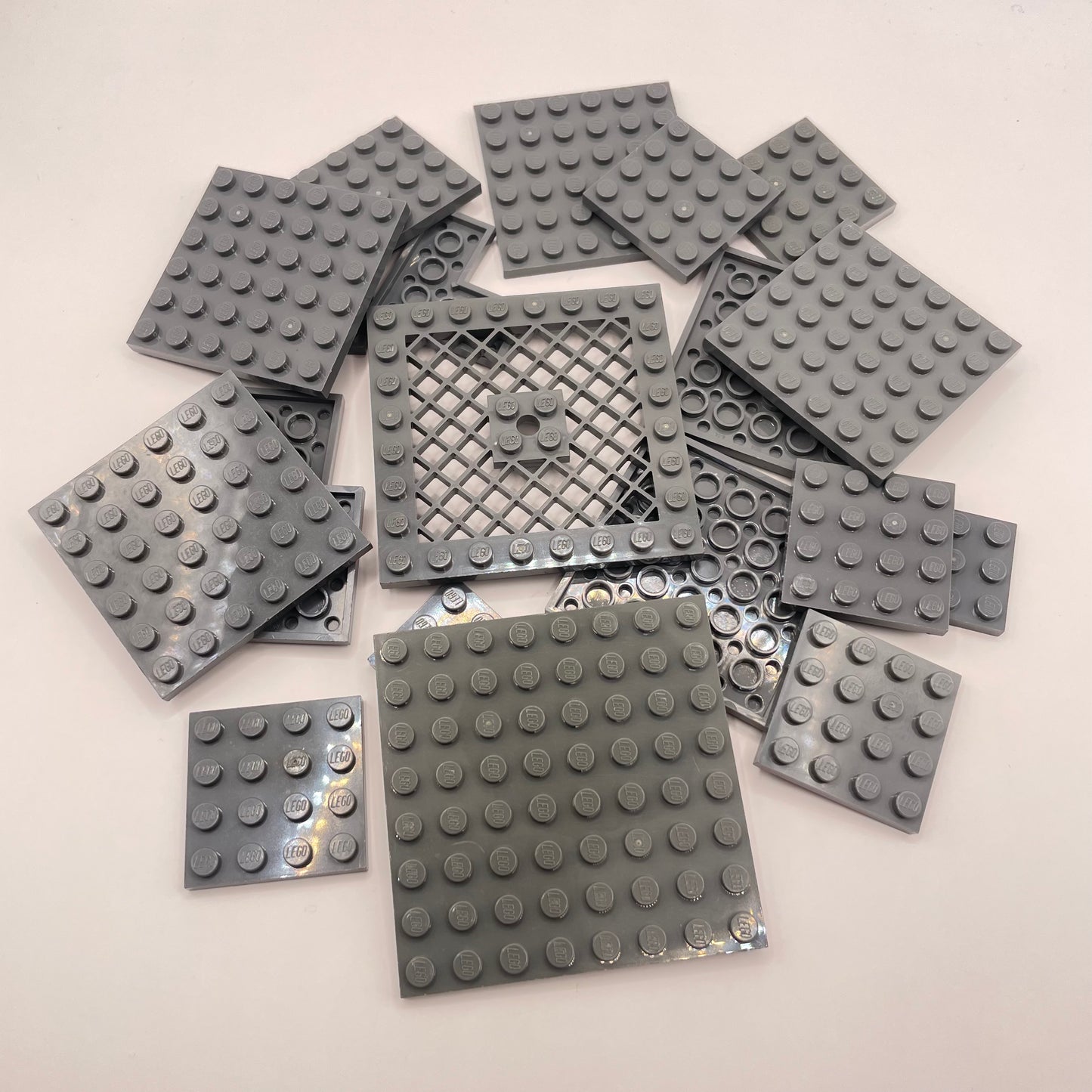 LEGO Plates, Squares, Dark Bluish Grey, Approx. 70g