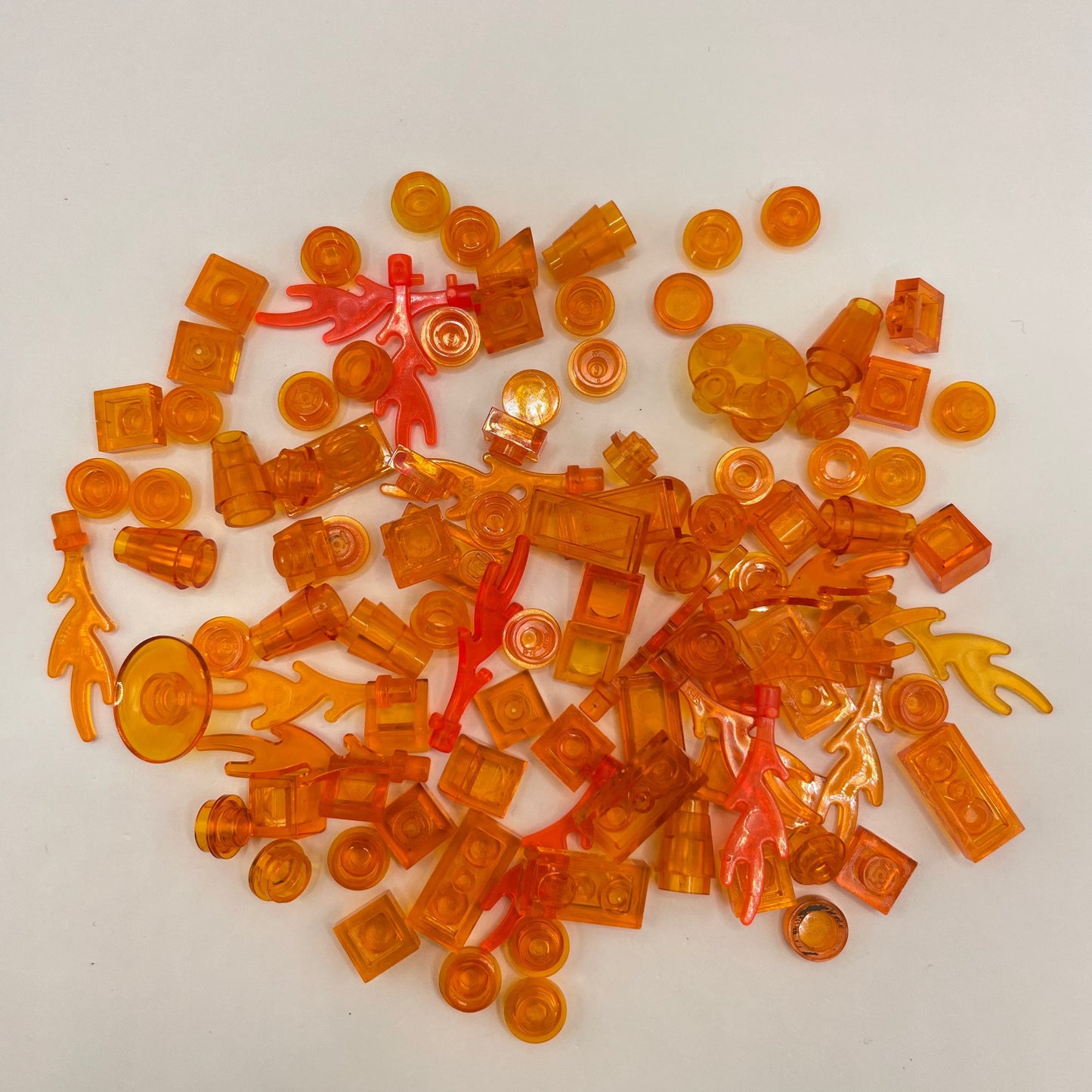LEGO Transparent Orange, Mixed Pieces with Flames, (100 Pieces)