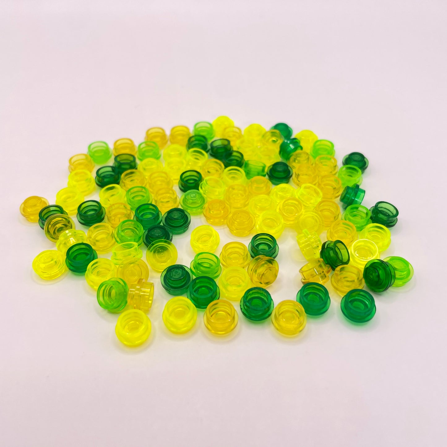 LEGO Yellow And Green ,Transparent, 1x1 Round, (100 Pieces)