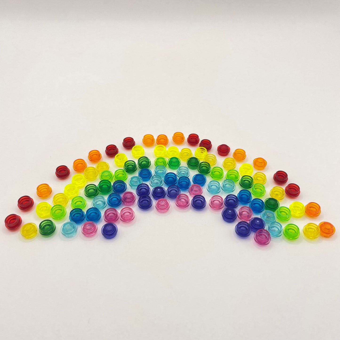 LEGO 10 Colours 10 pieces each 1x1 Round Plate Transparent (100 Pieces)
