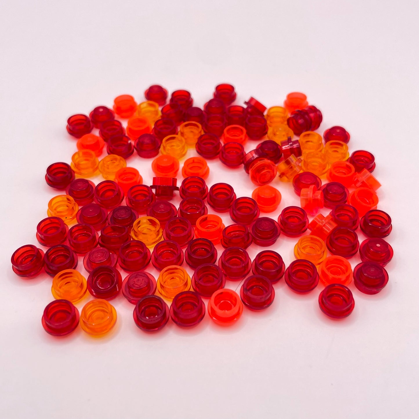 LEGO Red And Orange ,Transparent, 1x1 Round, (100 Pieces)
