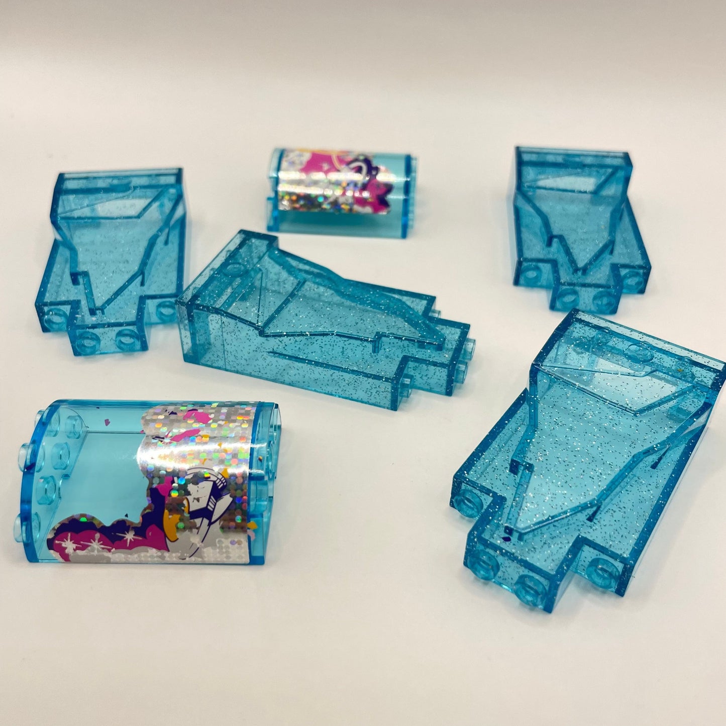 LEGO Rock, Trans Blue Glitter, 6 Pieces, stickers damaged