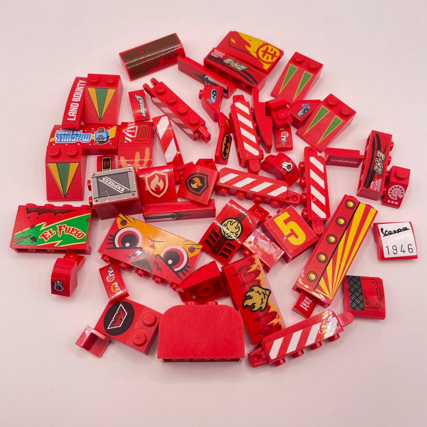 LEGO Stickered Pieces, Mixed Red, Approx. 60g