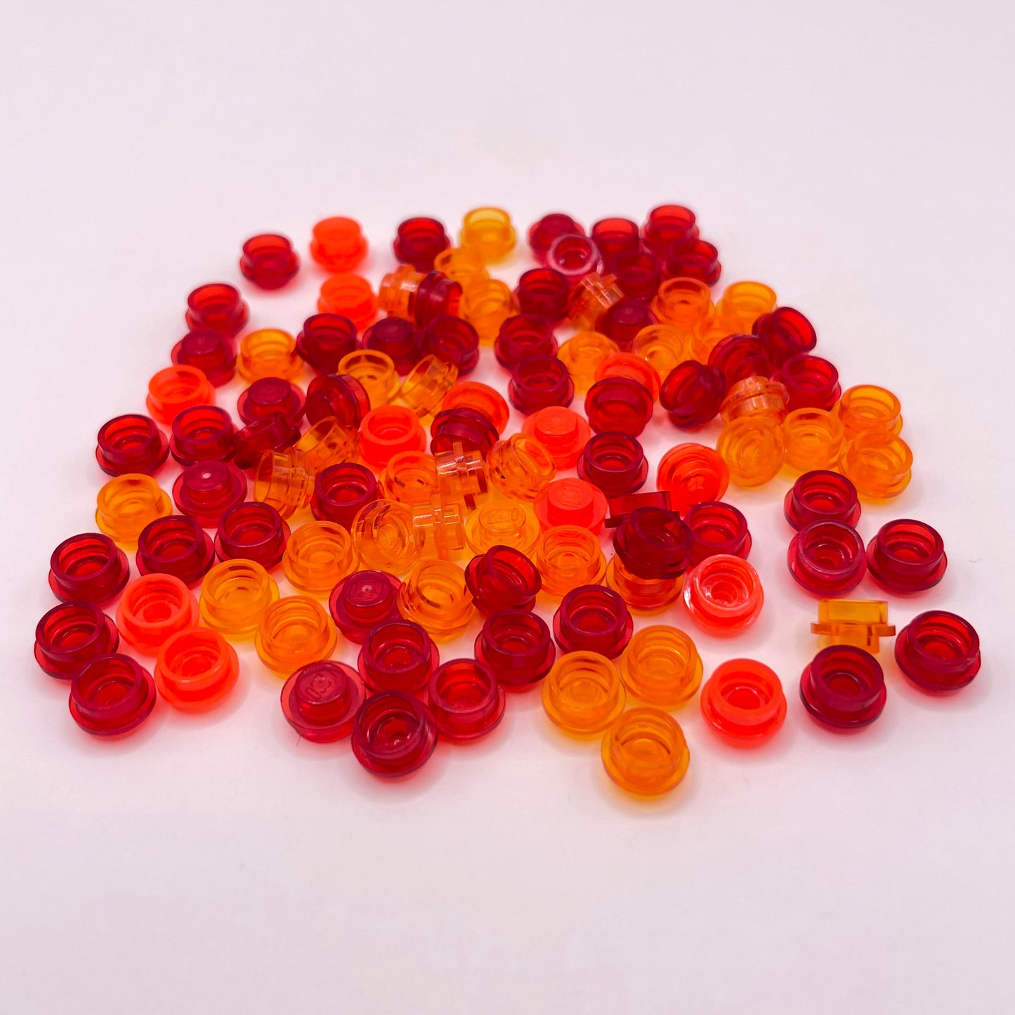 LEGO Red and Orange, Transparent, 1x1 Round, (100 Pieces)