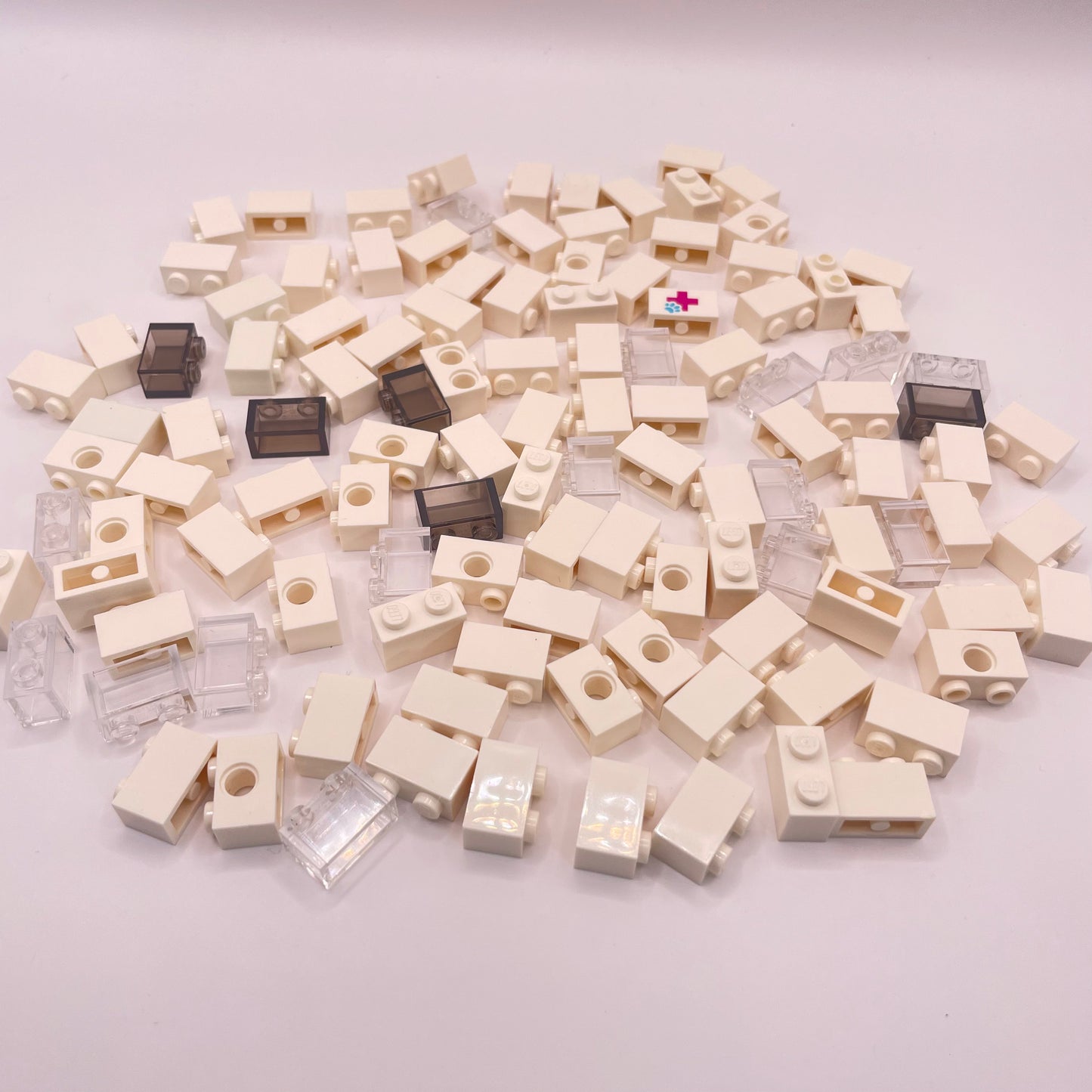 LEGO Bricks 1x2, White and Transparent, Building, Approx. 95g