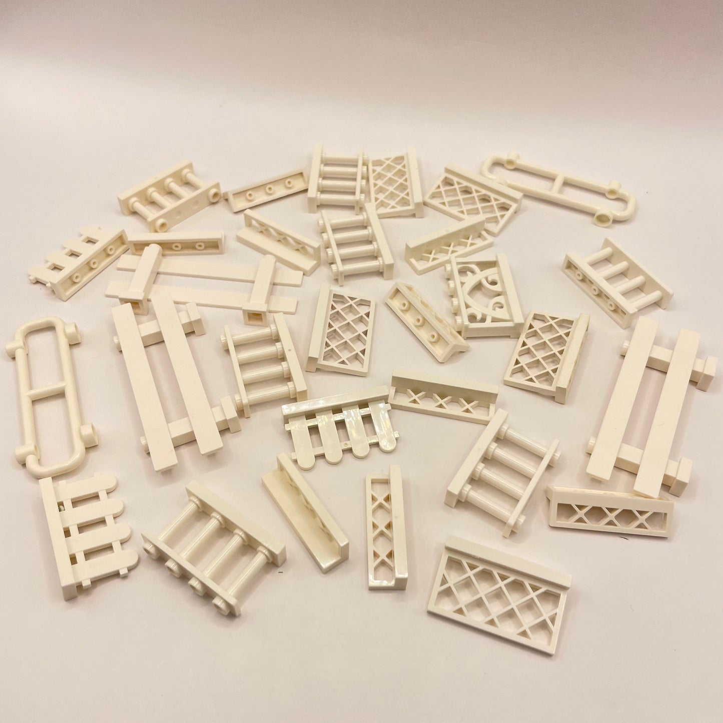 LEGO White, Fences and Rails, Building, 30 Pieces some colour fading