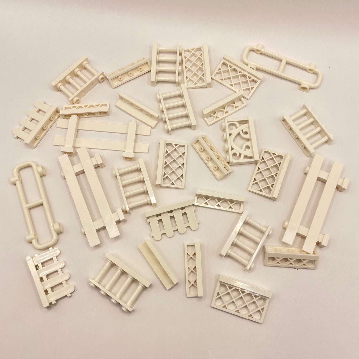 LEGO White, Fences and Rails, Building, 30 Pieces some colour fading