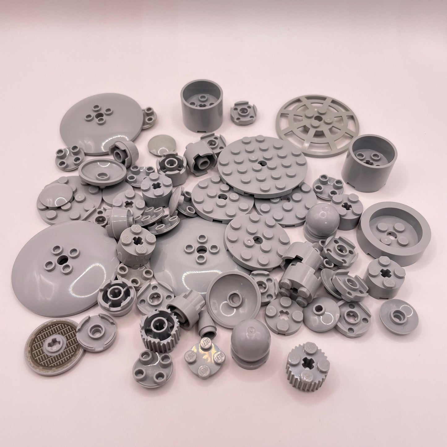 LEGO Round Mixed Plates and Bricks, Light Bluish Grey, Approx. 55g