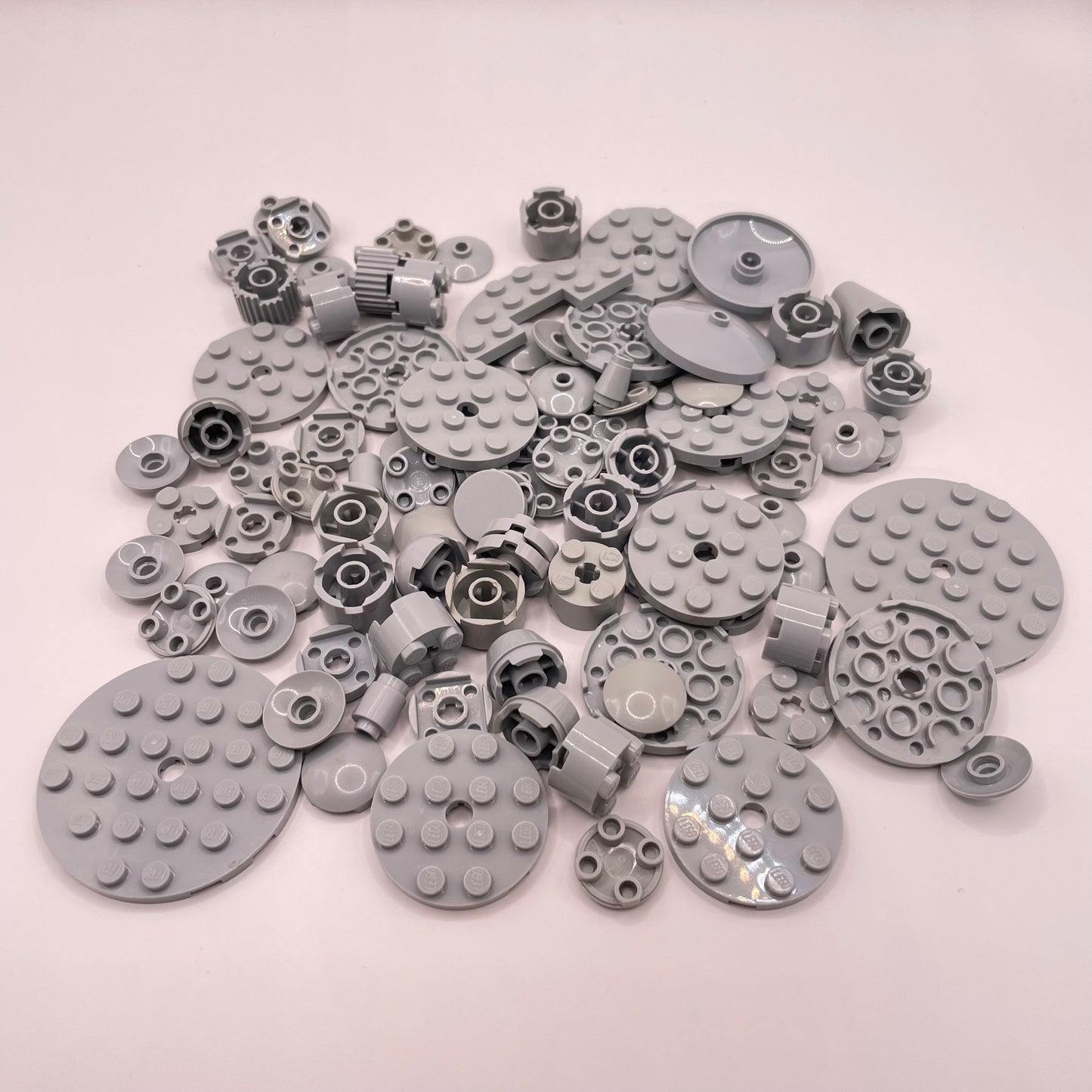 LEGO Round Mixed Plates and Bricks, Light Bluish Grey, Approx. 65g