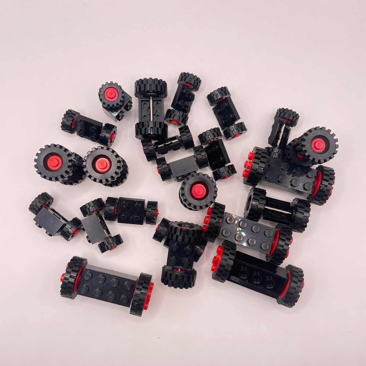 LEGO  Vintage Wheels on Black, Rusty, Approx. 125g