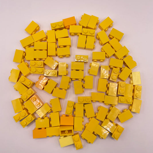 LEGO Bricks, 1x2, Mixed Yellow, Approx. 75g