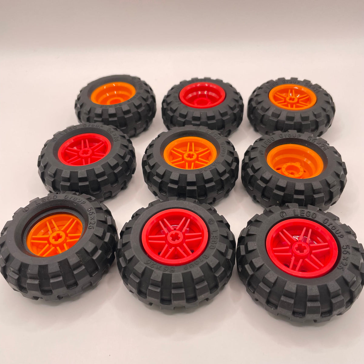LEGO Wheels, 56x26, Red and Orange Hubs, Vehicle Pieces, 9 Pieces