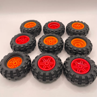 LEGO Wheels, 56x26, Red and Orange Hubs, Vehicle Pieces, 9 Pieces