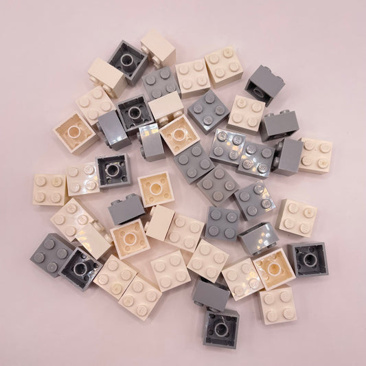 LEGO Bricks, 2x2, White, Light Bluish Grey, 50 Pieces