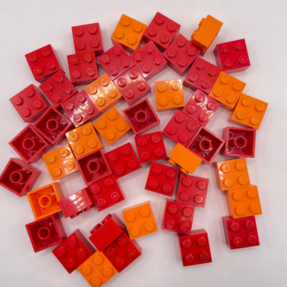 LEGO Bricks, 2x2, Red and Orange, 50 Pieces