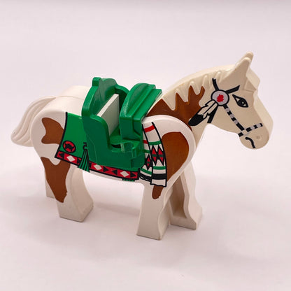 LEGO White Horse with Green Blanket, Movable Head and Green Saddle with One Clip. 2 Pieces