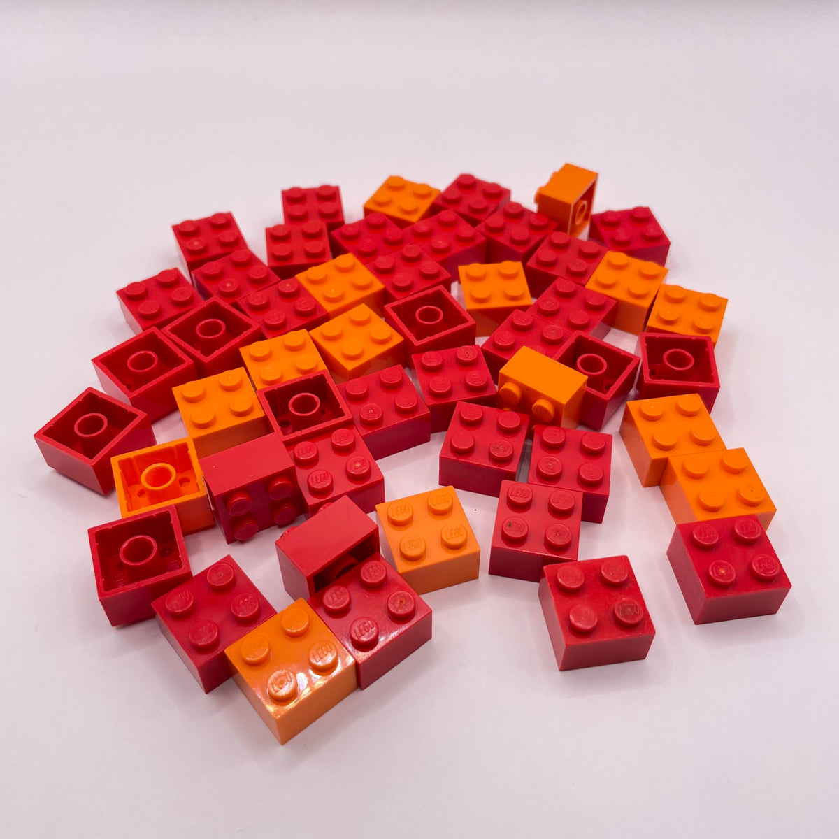 LEGO Bricks, 2x2, Red and Orange, 50 Pieces