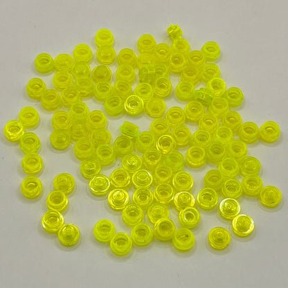 LEGO 1x1 Round Trans-Neon Yellow, Plate Transparent (100 Pieces)