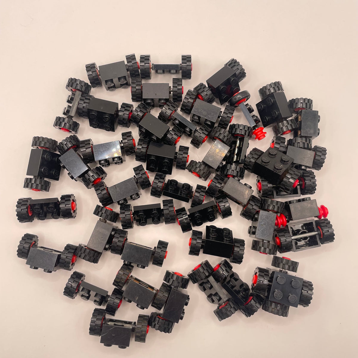LEGO  Vintage Wheels on Black, Rusty, Approx.150g