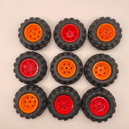LEGO Wheels, 56x26, Red and Orange Hubs, Vehicle Pieces, 9 Pieces