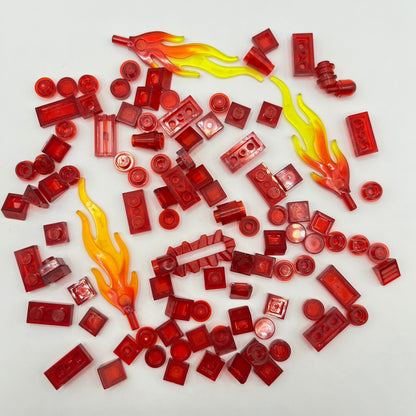 LEGO Transparent Red, Mixed Pieces with Flames, (100 Pieces)