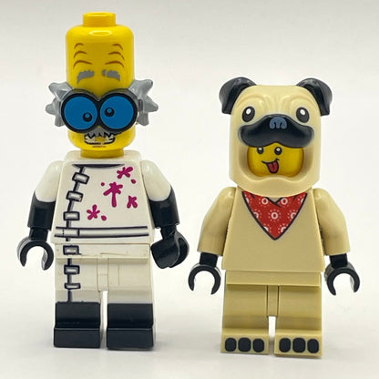 LEGO Pug Costume Guy, Monster Scientist, Collectible Minifigures Series 21 and 14, (col378, col213)