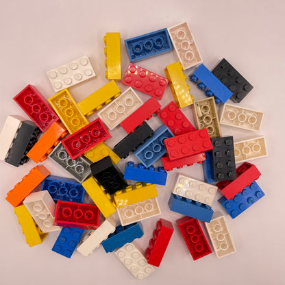 LEGO 2 x 4 Bricks, Mixed Colours, 50 Pieces, Good/Fair condition