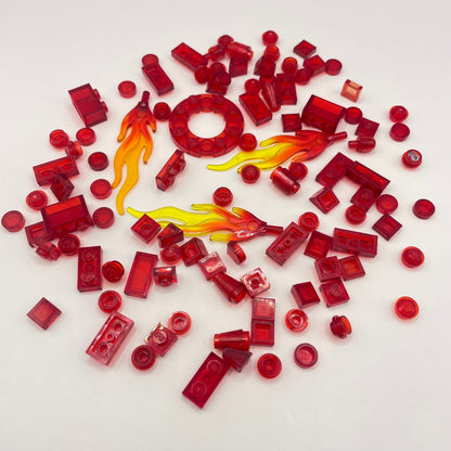 LEGO Transparent Red, Mixed Pieces with Flames, (100 Pieces)