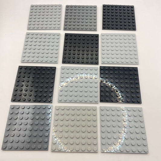 LEGO Plates 8x8, Mixed Grey and Black, 12 Pieces, Habitat