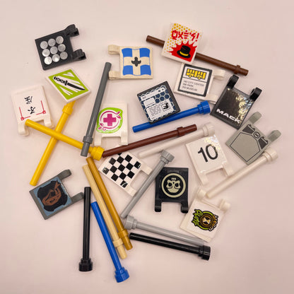 LEGO Mixed Printed and Stickered Flags / Poles, 30 Pieces