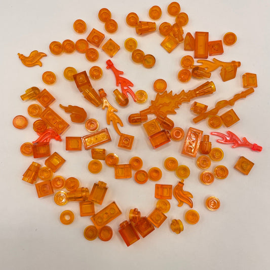 LEGO Transparent Orange, Mixed Pieces with Flames, (100 Pieces)