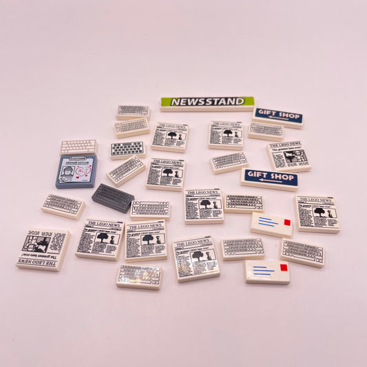 LEGO Prints and Stickers, Newspaper/News Agent Accessories, Mixed Pieces, 30,Pieces