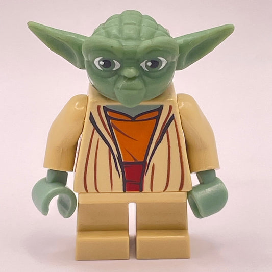 LEGO Yoda - Clone Wars, Light Bluish Grey Hair, Star Wars Minifigure (sw0219) - Worn Hair, Torso Crack