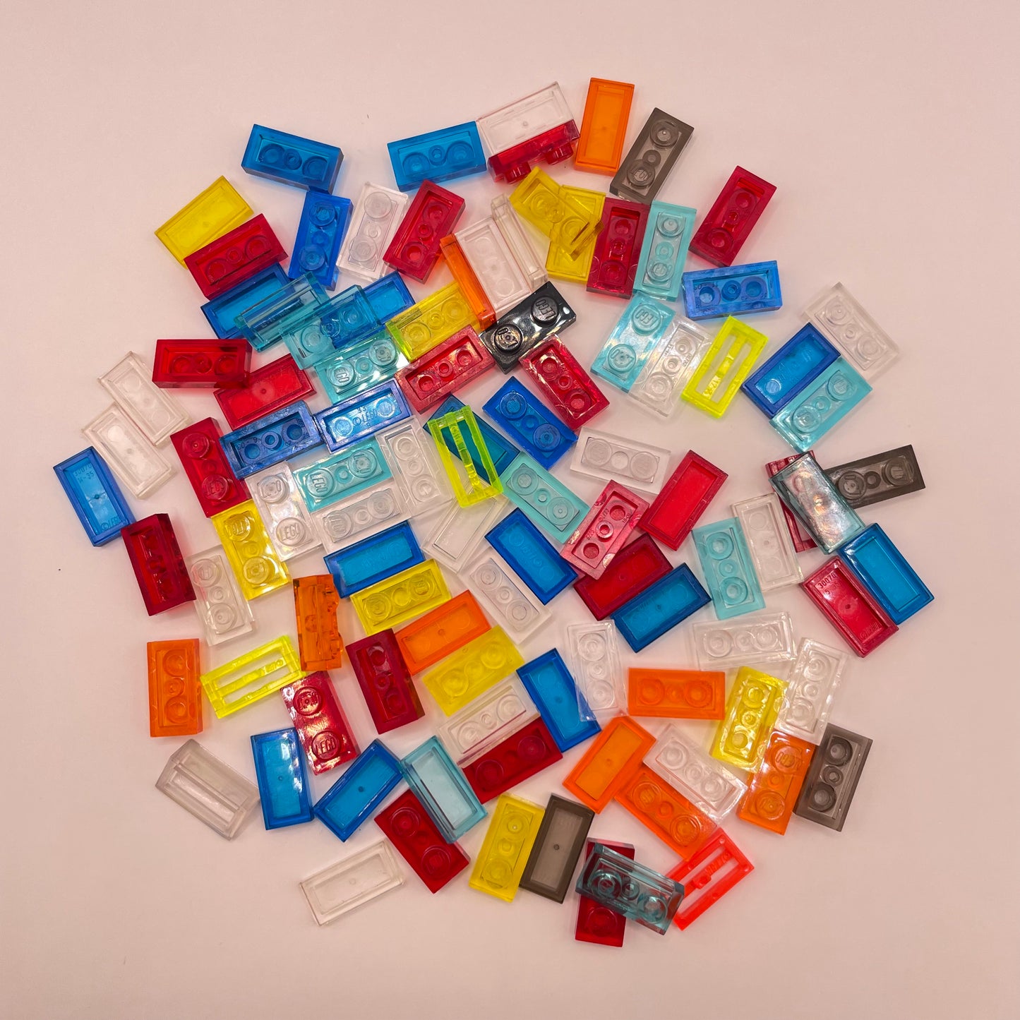 LEGO Plates 1x2, Transparent, Mixed Colours, (100 Pieces)
