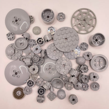 LEGO Round Mixed Plates and Bricks, Light Bluish Grey, Approx. 55g