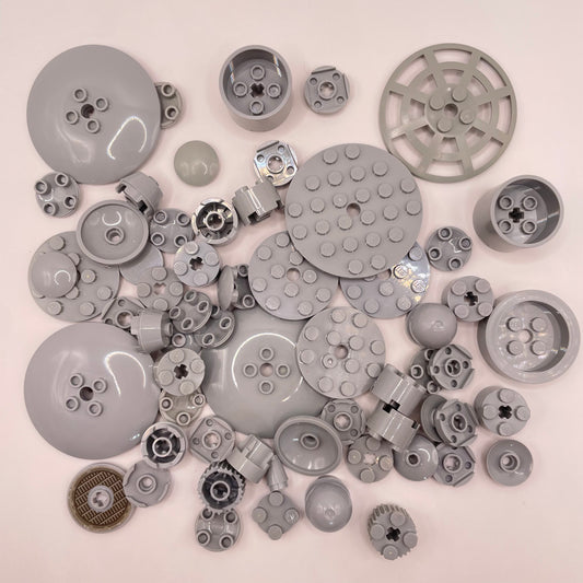LEGO Round Mixed Plates and Bricks, Light Bluish Grey, Approx. 55g